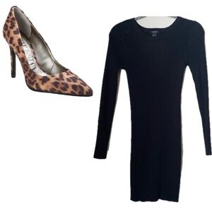 FOREVER 21 BLACK RIBBED LONG SLEEVE MIDI BODY DRESS SIZE LARGE LIKE NEW